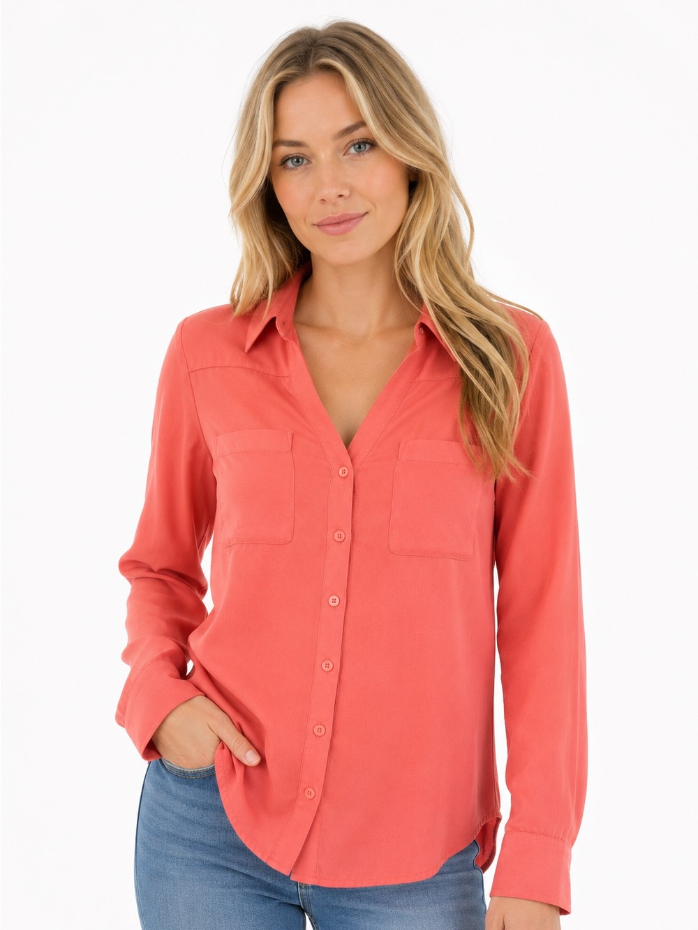 Express Women's Portofino Coral Button-Down Shirt Size XS